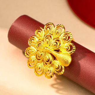 Outstanding Peacock 24K Gold AU999 Ring