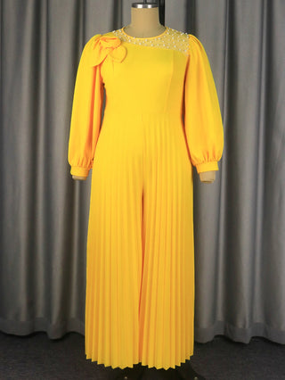 Stylish O Neck Long Lantern Beading Jumpsuit