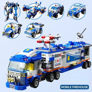 848Pcs City Patrol Police Command Trucks Building Blocks Policeman Robot Car Helicopter Model Bricks Toys for Children