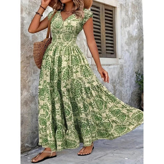 Bohemian Floral Print Ruffled Long Dresses - Epictzar Intl.