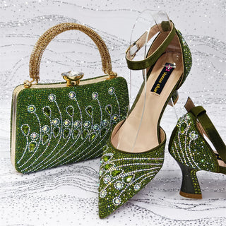 Elegant Italian Rhinestone Shoes & Bag Set