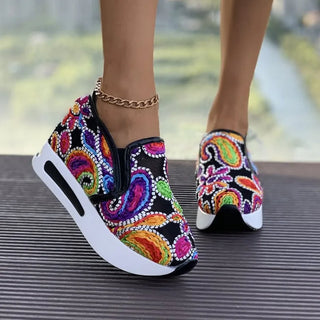 Embroidery Slip on Thick Platform Sneakers