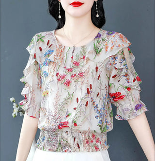 Floral Printed Women Chiffon Blouse