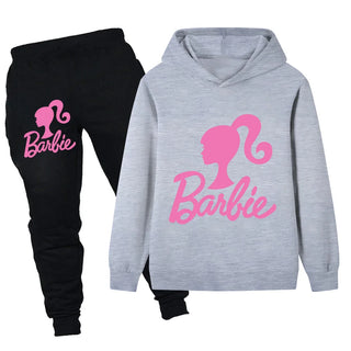 Girls cartoon cute Barbie printing sweatshirt suit fall and winter outdoor fashion warm children's long-sleeved two-piece set