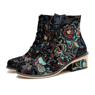 Women's Floral Print Block Heel Booties