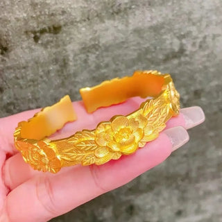 Luxury 24K 9999 Pure Gold real gold Peony Flower Women's Bracelet Double Happiness Wedding Wedding Opening Bracelet