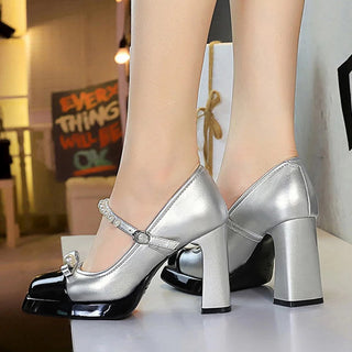 Platform Square Heels Elegant Party Shoes