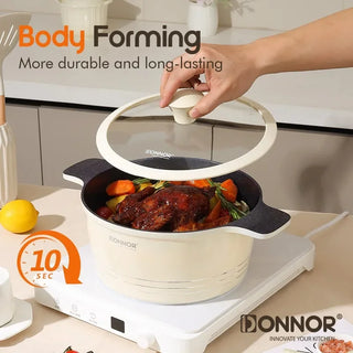 DONNOR 15pcs/set Non Stick Pan Cookware Ceramic Frying Pan Soup Pot with Lid Anti Scald Double Ear Stove Universal Kitchen Tools