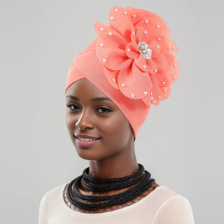 Elegant African Lady Head Wraps Nigeria Party Headwear Wedding Headtie Big Flower Turban Cap for Women