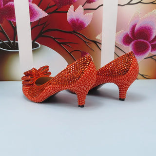 BaoYaFang Orange crystal Bridal Wedding shoes and purse for Women Pearl Rhinestone High Pumps shoes female Round Toe High Pumps