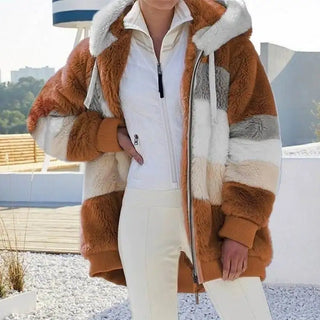 Loose Multicolor Hooded Commute Coat