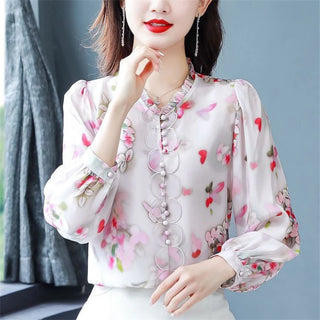 Elegant Floral Print Chiffon Blouse