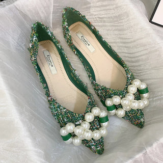 Women Big Pearls Flats Slip on Loafers