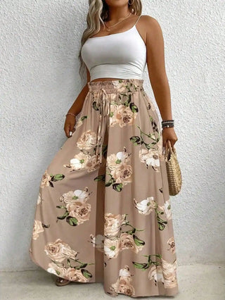 Elegant Printed Wide Leg Drawstring Pants
