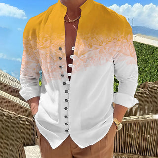 Casual Print Men Loose Linen Shirt