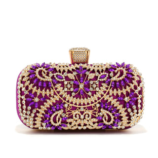 Metal Handle Diamond Evening Clutch Purse