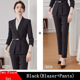 Korean Fashion Skirt Suits for Women Long Sleeve Office Casual Two Piece 2024 New Spring Autumn Button Solid Lapel Pant Suits