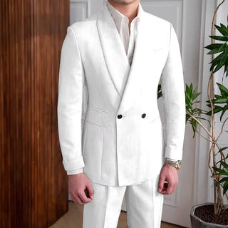 Men's Double-Breasted 2-Pcs Linen Suit