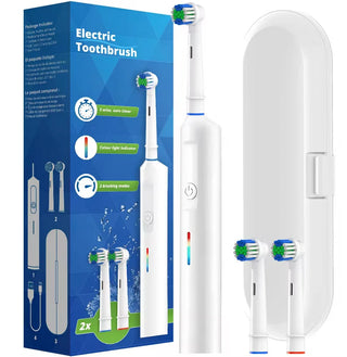 Rotating Electric Toothbrush 3 Modes USB Fast Rechargeable Rotary Electric Toothbrush with Travel Case 2 Brush Heads