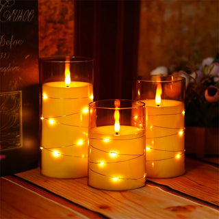 Flameless LED Candles with Embedded Star String Battery Operated Flickering Pillar Candle Light with Remote and Timer Home Decor