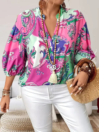 Elegant Floral Print Button Front Blouse