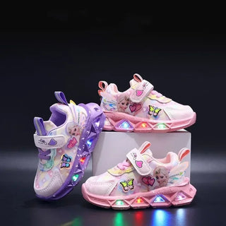 Girls shoes with lights 2024 spring and autumn new mesh breathable and lightweight children's sneakers for small,