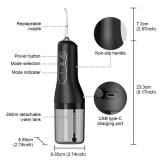 Oral Irrigator Portable Dental Water Flosser USB Rechargeable Water Jet Floss Tooth Pick 4 Jet Tip 260ml 4 Modes Teeth Clean