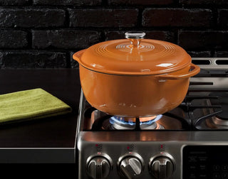 6 Quart Enameled Cast Iron Dutch Oven with Lid - Dual Handles - Oven Safe up to 500° F or on Stovetop - Use to Marinate, Cook, B