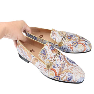 Genuine Leather Floral Slip-On Loafers