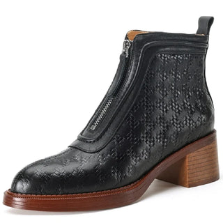 Genuine Leather Chunky Heel Boots