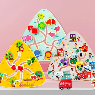 Board Game Toddlers Toy Walking Maze Wooden Chess Board Wooden Fruit Maze Board Movable Maze Board Wood Board Taste Game