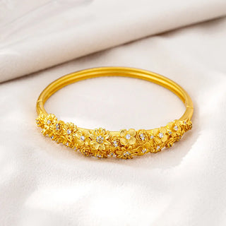 Luxury 24K 9999 Pure Gold real gold Women's Bracelet Blossoms Brocade Cluster Diamond Buckle Bracelet