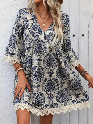 Retro Printed Bohemian Style Lace Dress