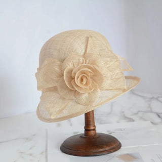 Elegant Court Linen Fascinators Rose Linen Top Hat Summer Sun Shading Large Brim Millinery Hat Women's Banquet Hat