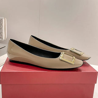 Square Buckle High Heels Square Toe Patent Leather Chunky Heel Pumps Women's Mid Heel Flat Women's Shoes Heels Women 2024 New