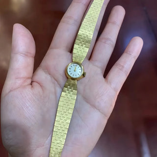 Women's Carved Pattern 24K Gold Wristwatch