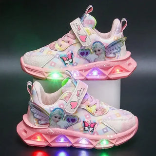 Girls shoes with lights 2024 spring and autumn new mesh breathable and lightweight children's sneakers for small,