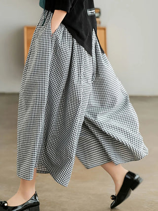 Elegant Wide Leg Plaid Baggy Pants