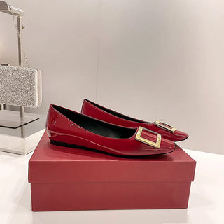 Square Buckle High Heels Square Toe Patent Leather Chunky Heel Pumps Women's Mid Heel Flat Women's Shoes Heels Women 2024 New