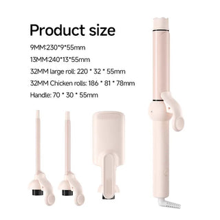 Hair Curler with Interchangeable Heads - 9mm/13mm/32mm Ceramic Barrels Curling Iron Wand Set, Multi-Size Roller Rod Styling Tool