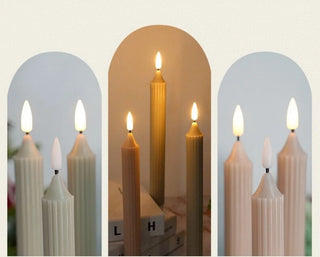 Pack of 6 Flameless Taper Candles Flickering w/Remote Battery Operated LED Window Candles Striped Real Wax 3D Flickering Flame