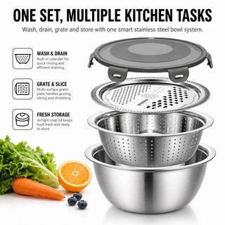 Stainless Steel 4 In 1 Salad Mixing Bowl Set