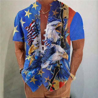 Casual Print Men Loose Linen Shirt