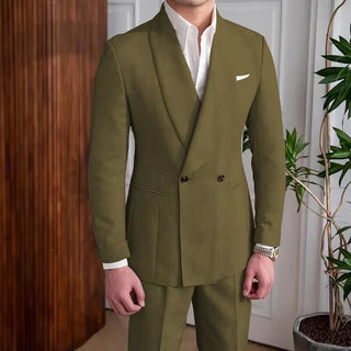 Men's Double-Breasted 2-Pcs Linen Suit