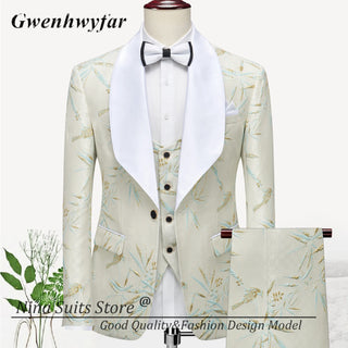 G&N 2023 New Series Men Suits Blazer Beautiful Lilac Purple Floral Pattern Tuxedos 3 Pieces Formal Party Costume Homme Slim Fit