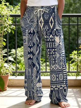 African Men Tribal Geometric Drawstring Pants