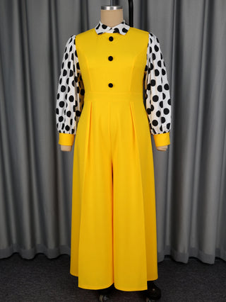 Stylish Polka Dot Long Sleeve Jumpsuit