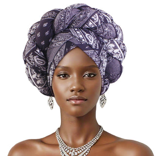 New African Print Twisted Large Braid Turban Hat Muslim Hijab Hat Elastic Head Wraps Headscarf Ramadan Headscarf Beanie Hats