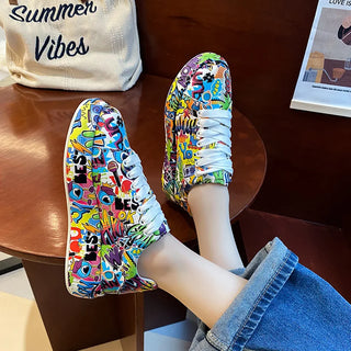 Graffiti Painted Lace Up Sports Sneakers