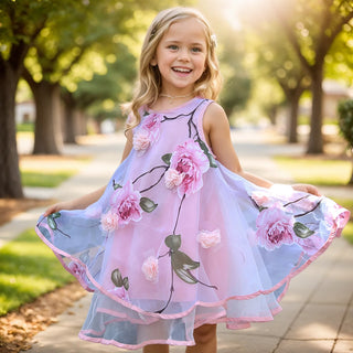 Girls Floral Bohemian Beach Chiffon Dress